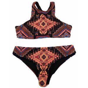 Cupshe Aztec Black Reversible Bikini‎ Racerback Coastal Cowgirl Western